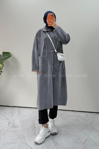 Anthracite Peter Pan Collar Long Arm Cotton Jacket