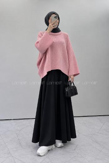 Lamelif Bisiklet Yaka Yün Örgü Kazak Pembe