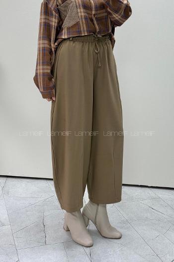Brown With Milk Viscose Fabric Elastan Polyester High Waist Comfortable Pants