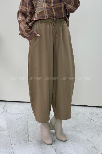 Brown With Milk Viscose Fabric Elastan Polyester High Waist Comfortable Pants