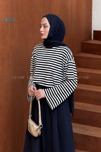 Lamelif Çizgili Oysho Sweat Siyah