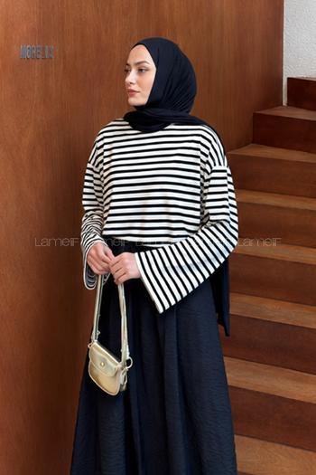 Lamelif Çizgili Oysho Sweat Siyah