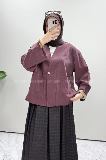 Plum Lower V Neck Long Arm Jacket