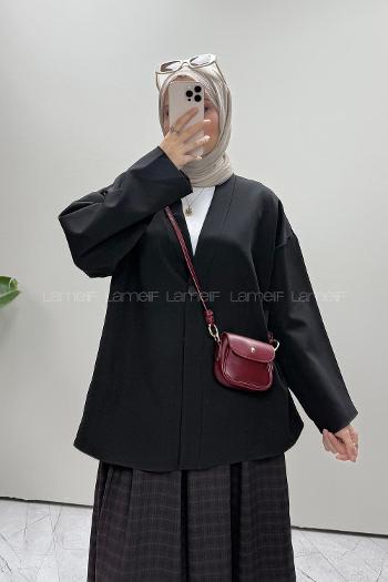 Lamelif Düğme Detaylı Hırka Siyah