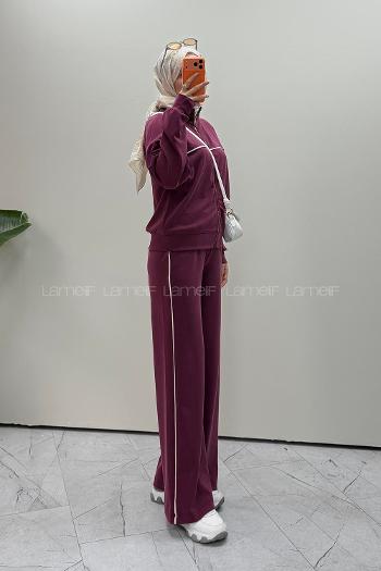 Claret Red Neckband Long Arm Modal Oysho Regular Trousers Comfortable Suit