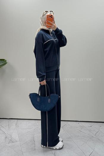 Navy Blue Neckband Long Arm Modal Oysho Regular Trousers Comfortable Suit