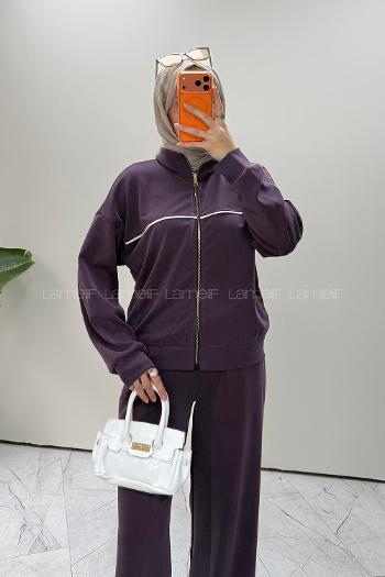 Purble Neckband Long Arm Modal Oysho Regular Trousers Comfortable Suit