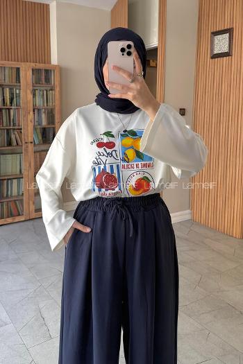 Navy Blue Cotton High Waist Comfortable Pants