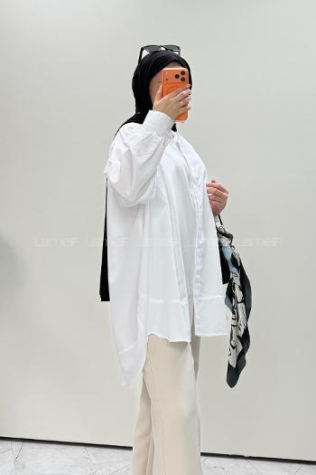 Lamelif Manşeti Biyeli Tunik Beyaz
