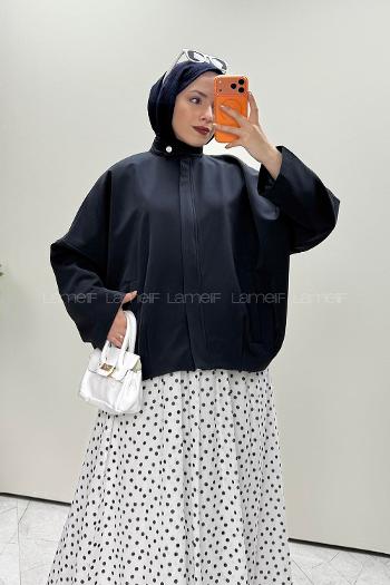 Navy Blue Crew Neck Long Arm Jacket