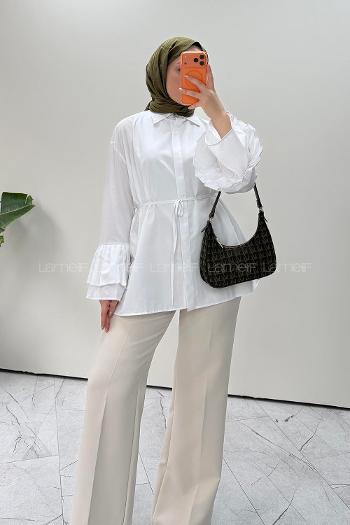 White Shirt Collar Long Arm Cotton Shirt