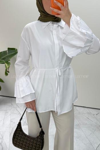 White Shirt Collar Long Arm Cotton Shirt