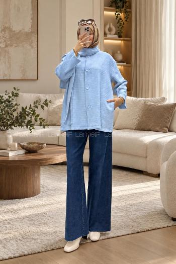 Baby Blue Crew Neck Long Arm Cotton Jacket