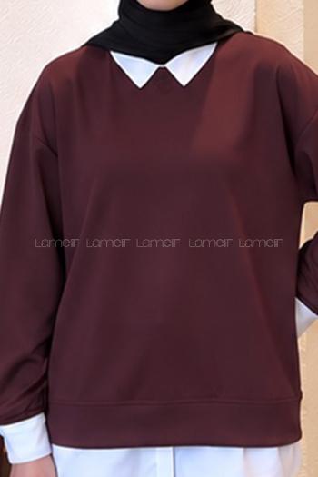 Lamelif Sweat Gömlek Garnili Tunik Mürdüm