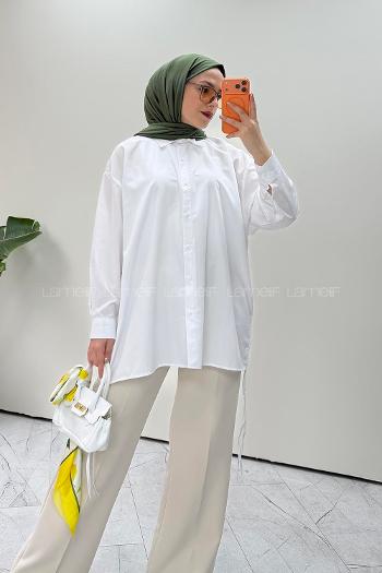 White Shirt Collar Long Arm Cotton Unprinted Shirt