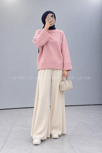 Lamrlif Bisiklet Yaka Yün Karışımlı Kazak Pembe