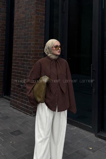Lamelif Fular Detaylı Gömlek Acı Kahve