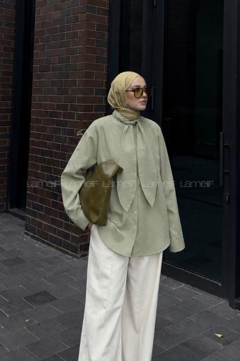 Lamelif Fular Detaylı Gömlek Çağla Yeşili