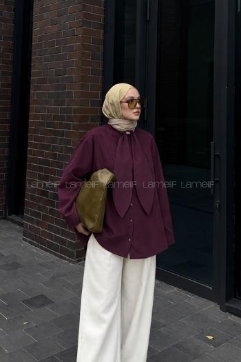 Lamelif Fular Detaylı Gömlek Mürdüm