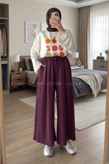 Plum Cotton High Waist Comfortable Pants