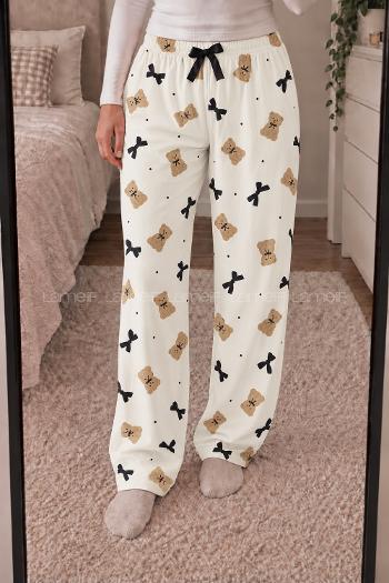 Lamelif Milan Kumaş Ayıcık-Kurdela Desenli Pijama Altı
