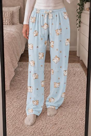 Lamelif Milan Kumaş Kedicik Desenli Pijama Altı