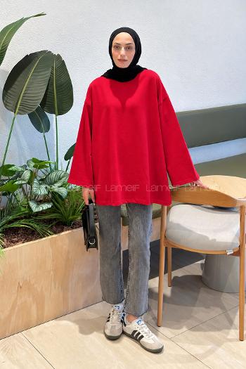 Red Crew Neck Long Arm Sweatshirt