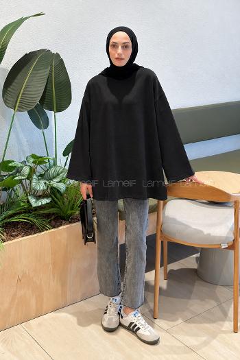 Black Crew Neck Long Arm Sweatshirt