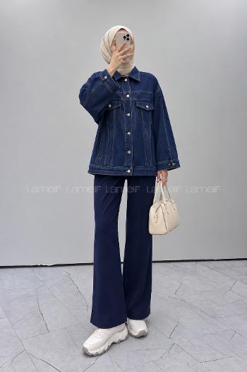 Dark Blue Shirt Collar Long Arm Denim Denim Jacket
