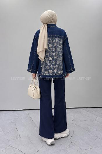 Dark Blue Shirt Collar Long Arm Denim Denim Jacket