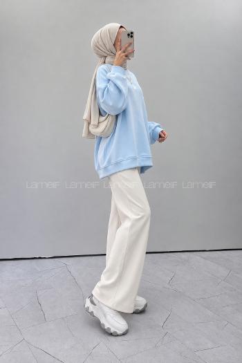 Lamelif Basic Kuş Detaylı Oversize Sweatshirt Mavi