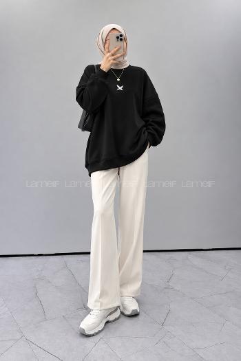 Lamelif Basic Kuş Detaylı Oversize Sweatshirt Siyah