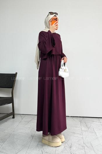 Lamelif Bisiklet Yaka Etekli İkili Takım Mürdüm