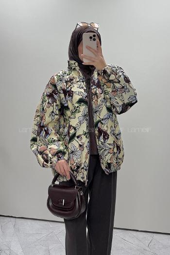 Lamelif Çiçek Nakışlı Kapitone Mont Vizonrengi