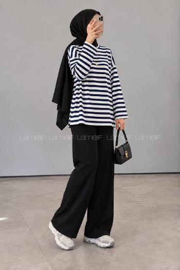 Lamelif Çizgili Oysho Sweat Mavi-Beyaz