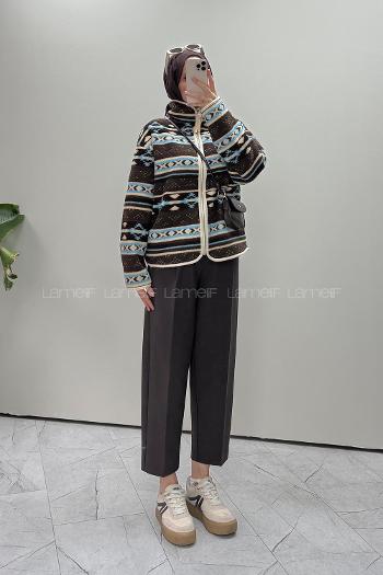 Brown Neckband Long Arm Jacket