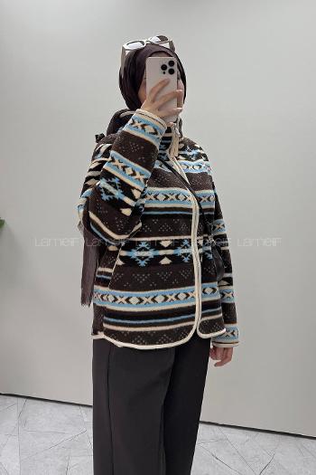 Brown Neckband Long Arm Jacket