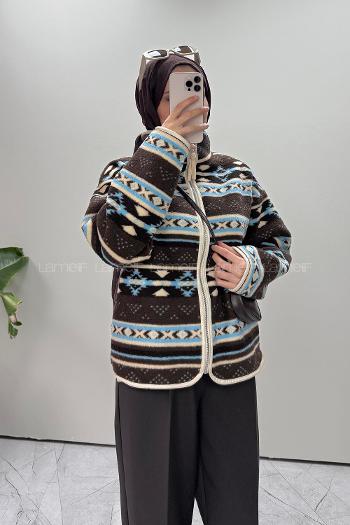 Brown Neckband Long Arm Jacket