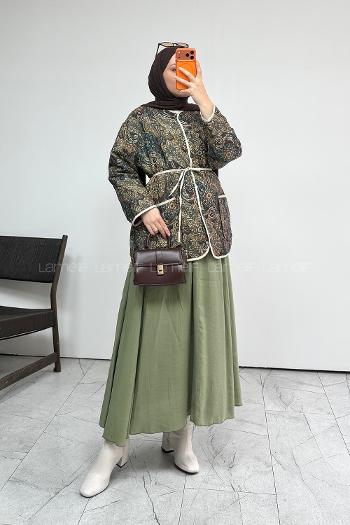 Lamelif Etnik Desen Çıt Çıtlı Ceket Kahve
