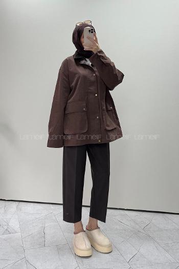 Brown Long Arm With Zipper Trench Coat