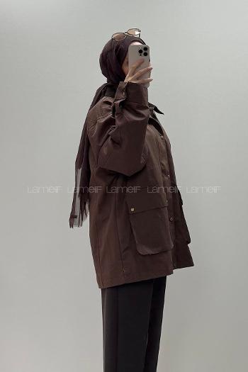 Brown Long Arm With Zipper Trench Coat
