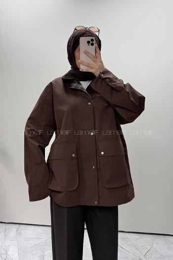 Brown Long Arm With Zipper Trench Coat