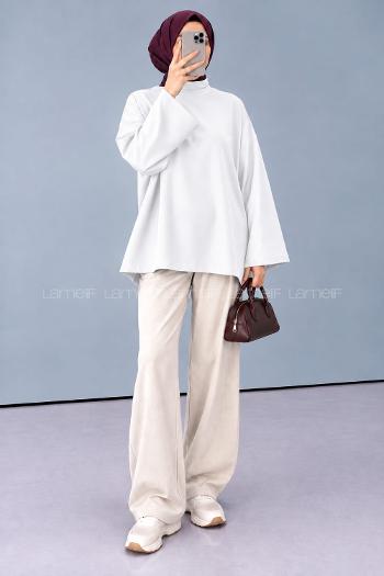Lamelif Oversize Basic Sweatshirt Ekru