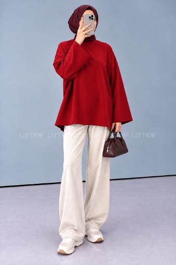 Lamelif Oversize Basic Sweatshirt Kırmızı