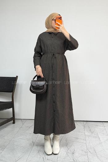 Brown Crew Neck Unprinted Dresess