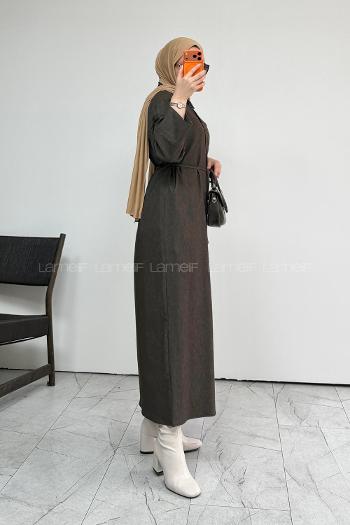 Brown Crew Neck Unprinted Dresess