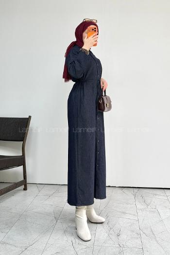 Navy Blue Crew Neck Unprinted Dresess