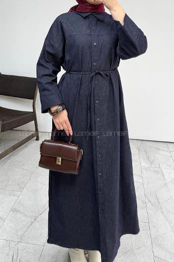 Navy Blue Crew Neck Unprinted Dresess