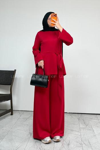 Red Neckband Long Arm Without Accessories Regular Trousers Suit