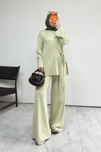 Water Green Neckband Long Arm Without Accessories Regular Trousers Suit
